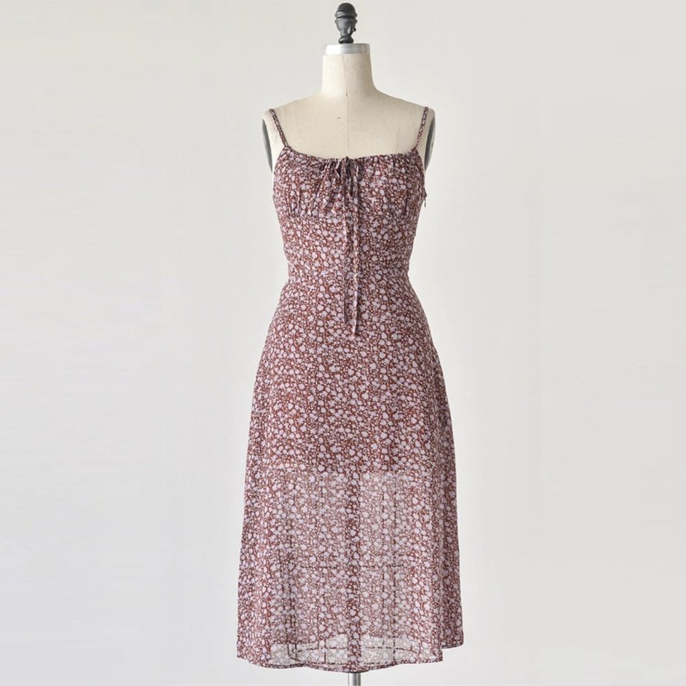 Floral Brown Midi Dress
